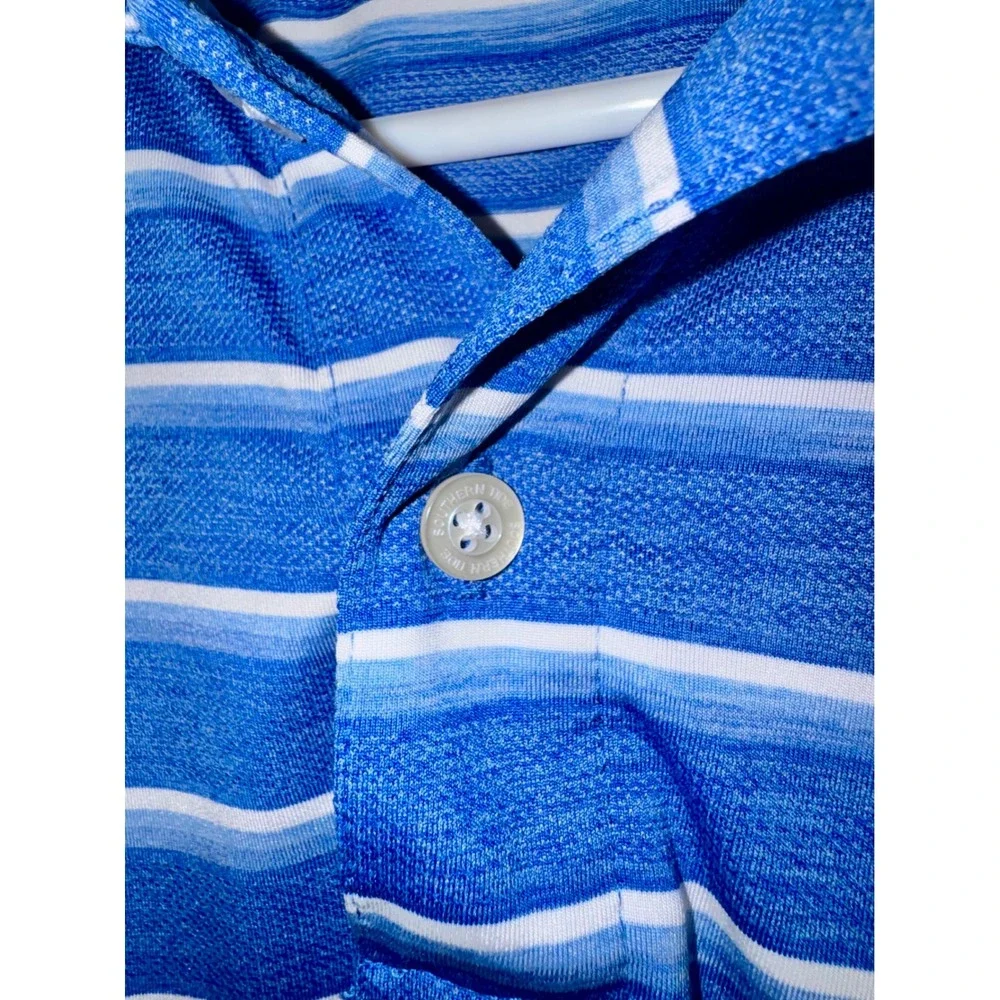 Southern Tide to Trail Mens Blue‎ Striped Performance Polo Shirt Large L